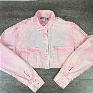 Urban Outfitters Pink Tie-Dye Cropped Button-Down Shirt – Size M